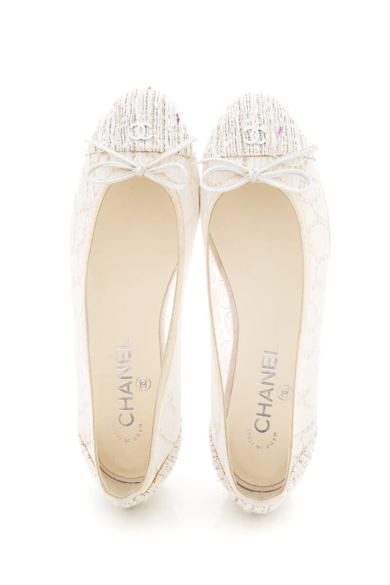 Chanel Cream Lace & Tweed Flats SZ 37