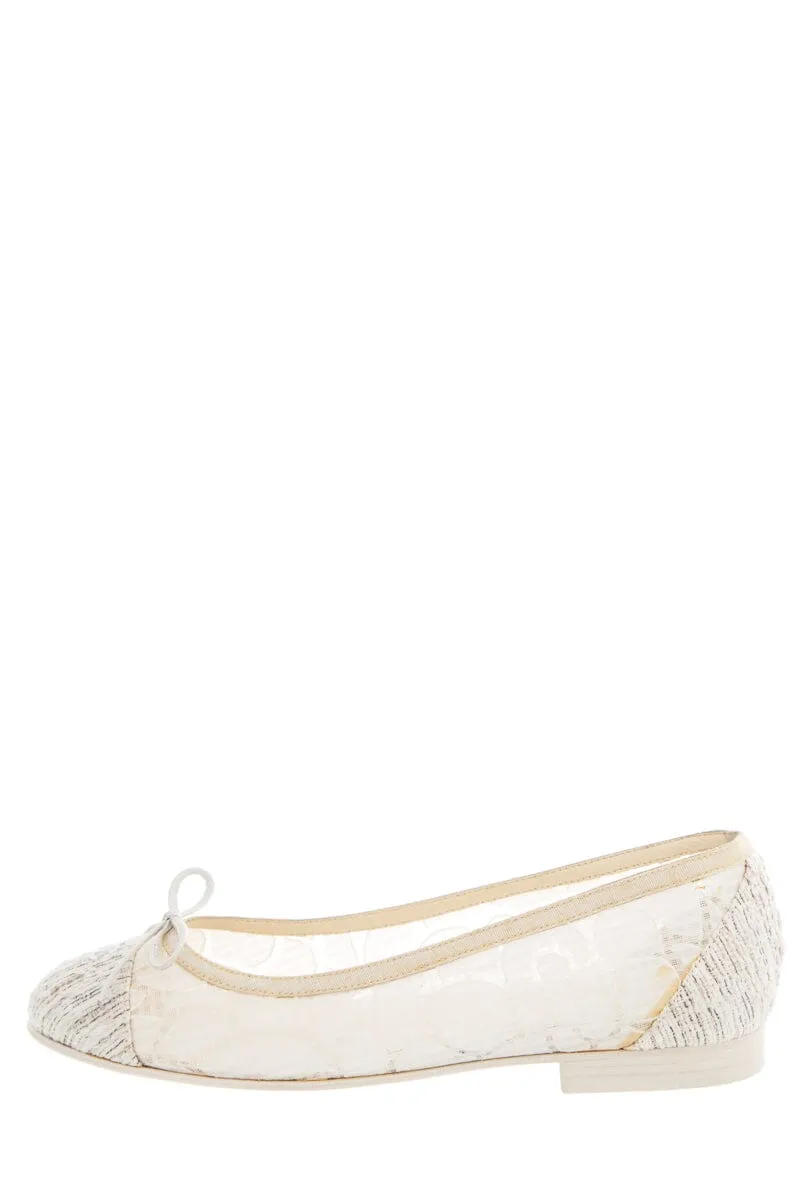 Chanel Cream Lace & Tweed Flats SZ 37