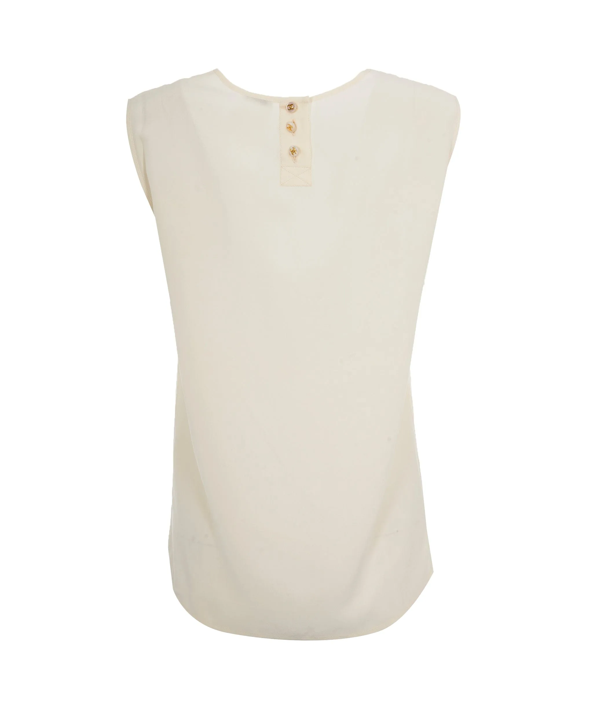 Chanel E97 CC Buttons Sleeveless Top Silk Cream ASL10442