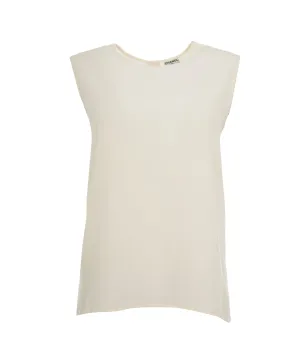 Chanel E97 CC Buttons Sleeveless Top Silk Cream ASL10442