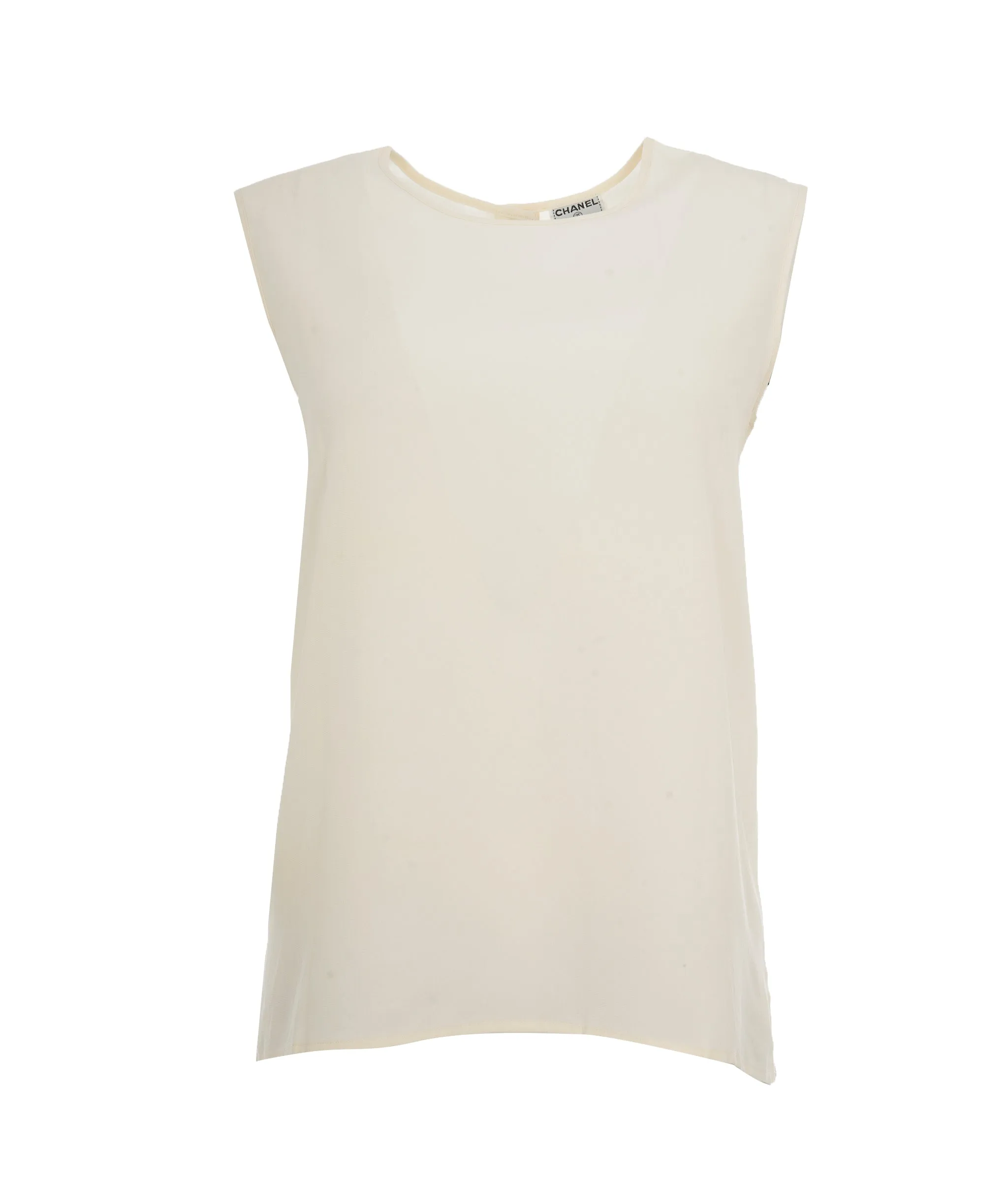 Chanel E97 CC Buttons Sleeveless Top Silk Cream ASL10442