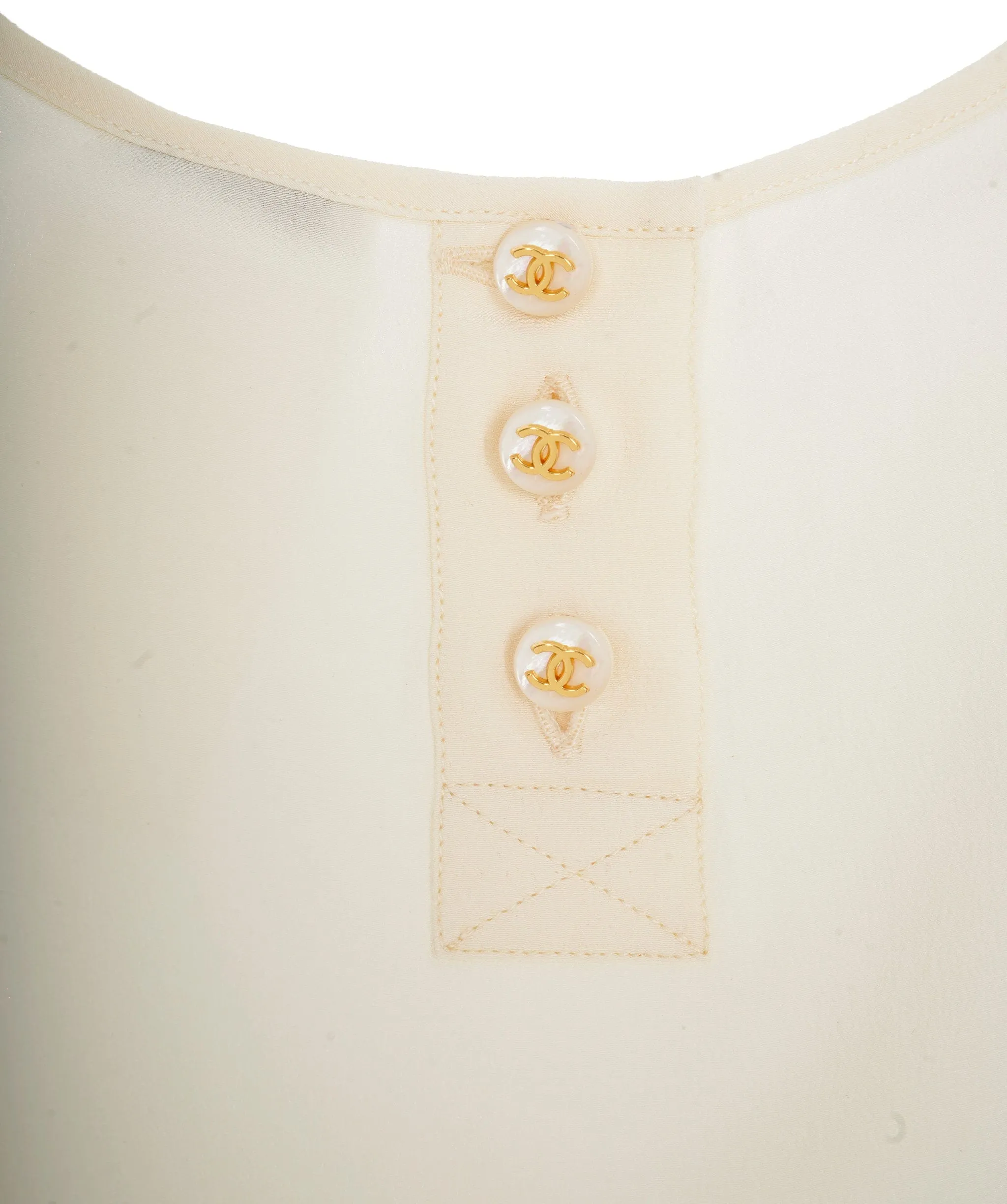 Chanel E97 CC Buttons Sleeveless Top Silk Cream ASL10442