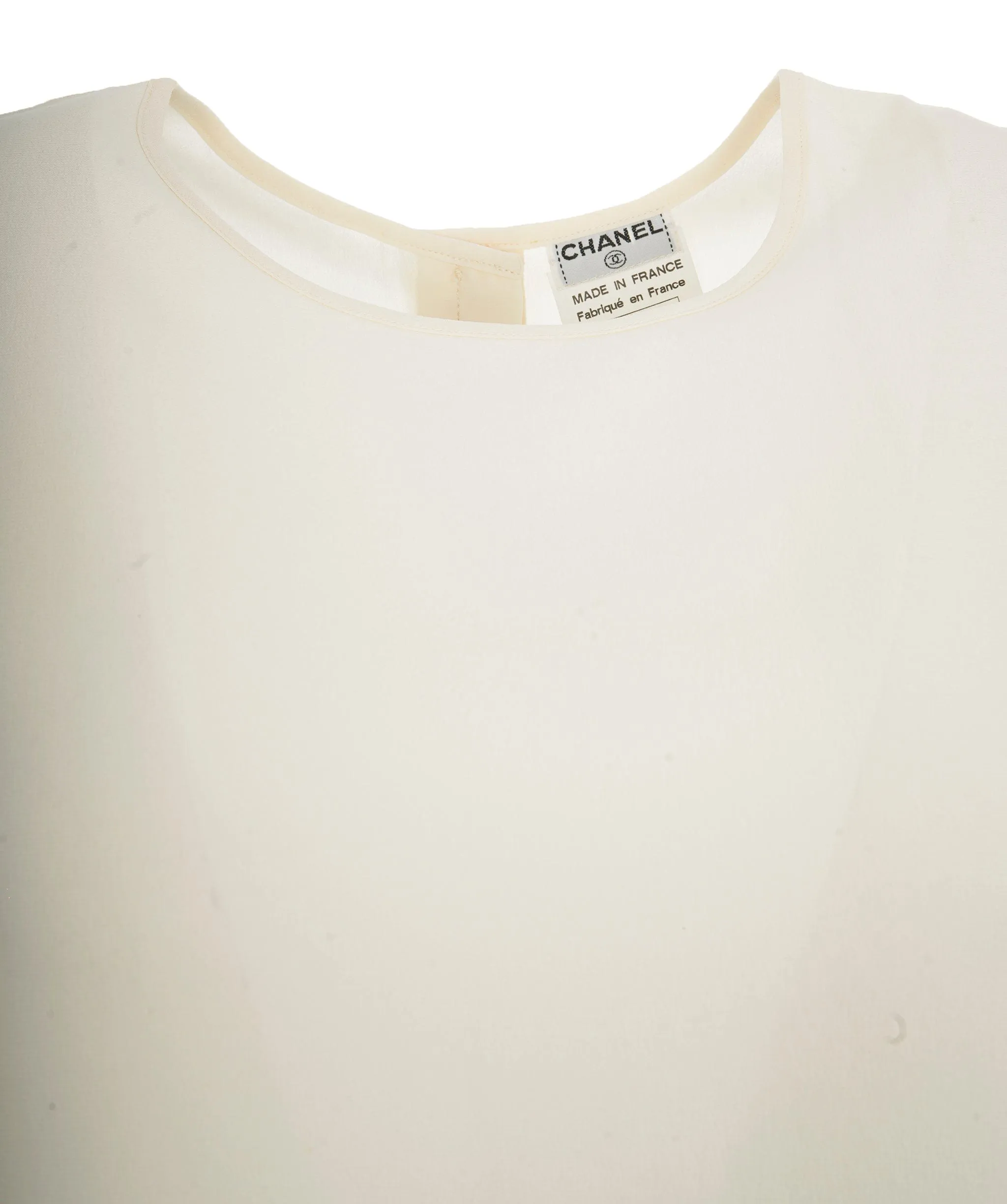 Chanel E97 CC Buttons Sleeveless Top Silk Cream ASL10442