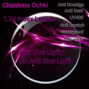 Chashma Ochki 1.74 Index Single Vision Clear Lenses With/Without Anti Blue Light