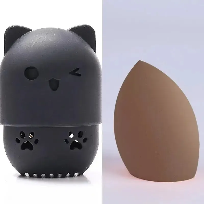 Colorful Cat  Portable Powder Puff Holder Sponge Make Up Drying Cases Soft Silicone Cosmetic Sponge Boxs Holder with Beauty Eggs