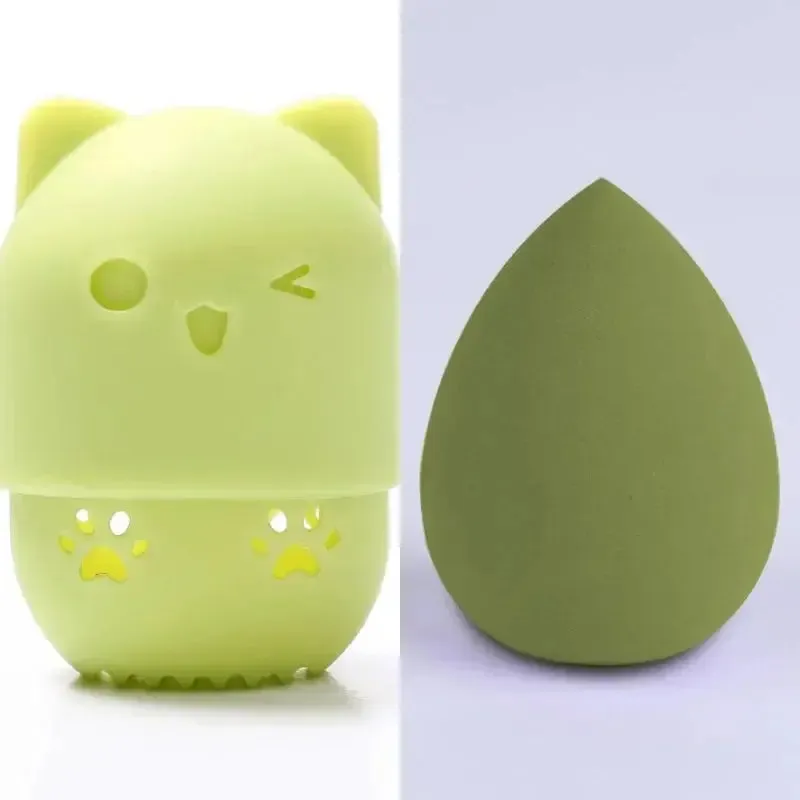 Colorful Cat  Portable Powder Puff Holder Sponge Make Up Drying Cases Soft Silicone Cosmetic Sponge Boxs Holder with Beauty Eggs