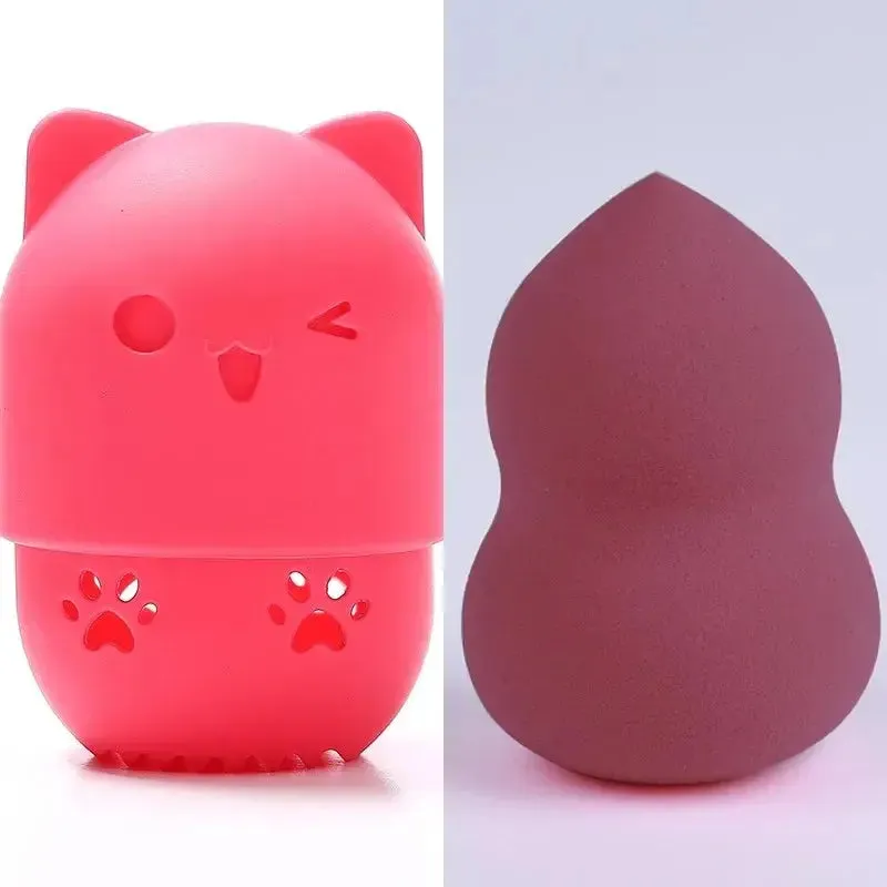 Colorful Cat  Portable Powder Puff Holder Sponge Make Up Drying Cases Soft Silicone Cosmetic Sponge Boxs Holder with Beauty Eggs