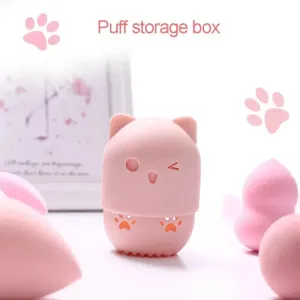 Colorful Cat  Portable Powder Puff Holder Sponge Make Up Drying Cases Soft Silicone Cosmetic Sponge Boxs Holder with Beauty Eggs