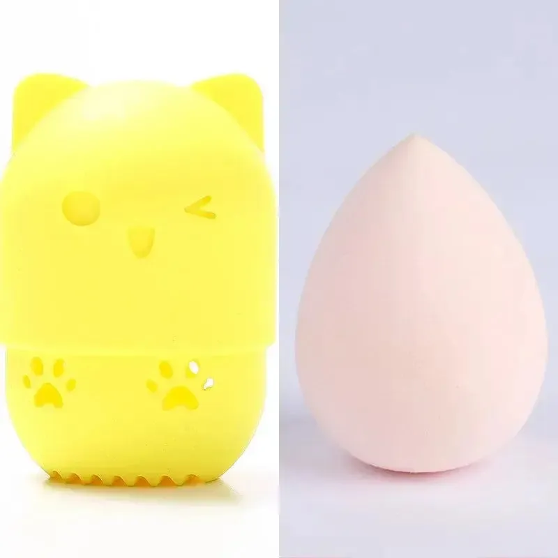 Colorful Cat  Portable Powder Puff Holder Sponge Make Up Drying Cases Soft Silicone Cosmetic Sponge Boxs Holder with Beauty Eggs