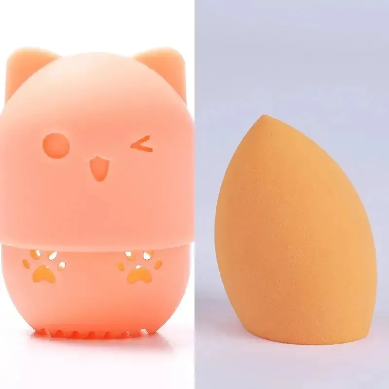 Colorful Cat  Portable Powder Puff Holder Sponge Make Up Drying Cases Soft Silicone Cosmetic Sponge Boxs Holder with Beauty Eggs