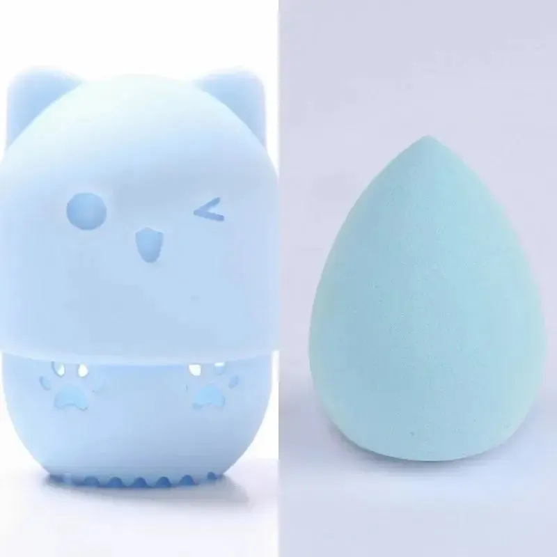 Colorful Cat  Portable Powder Puff Holder Sponge Make Up Drying Cases Soft Silicone Cosmetic Sponge Boxs Holder with Beauty Eggs