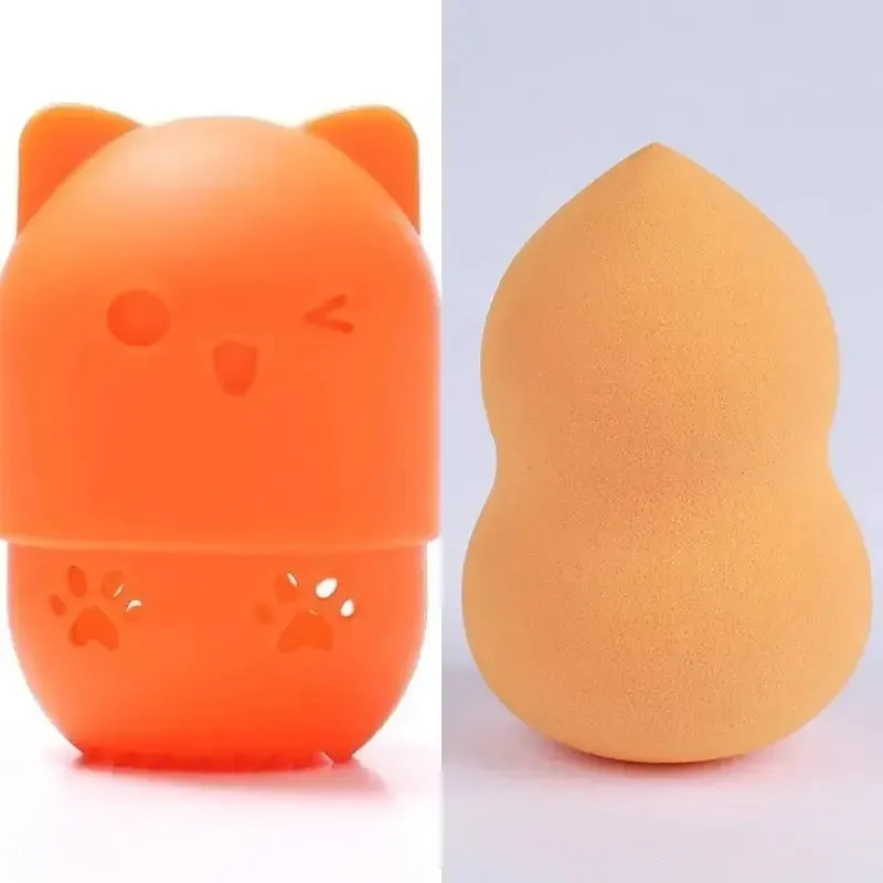 Colorful Cat  Portable Powder Puff Holder Sponge Make Up Drying Cases Soft Silicone Cosmetic Sponge Boxs Holder with Beauty Eggs