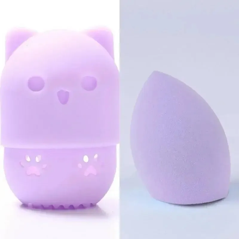 Colorful Cat  Portable Powder Puff Holder Sponge Make Up Drying Cases Soft Silicone Cosmetic Sponge Boxs Holder with Beauty Eggs
