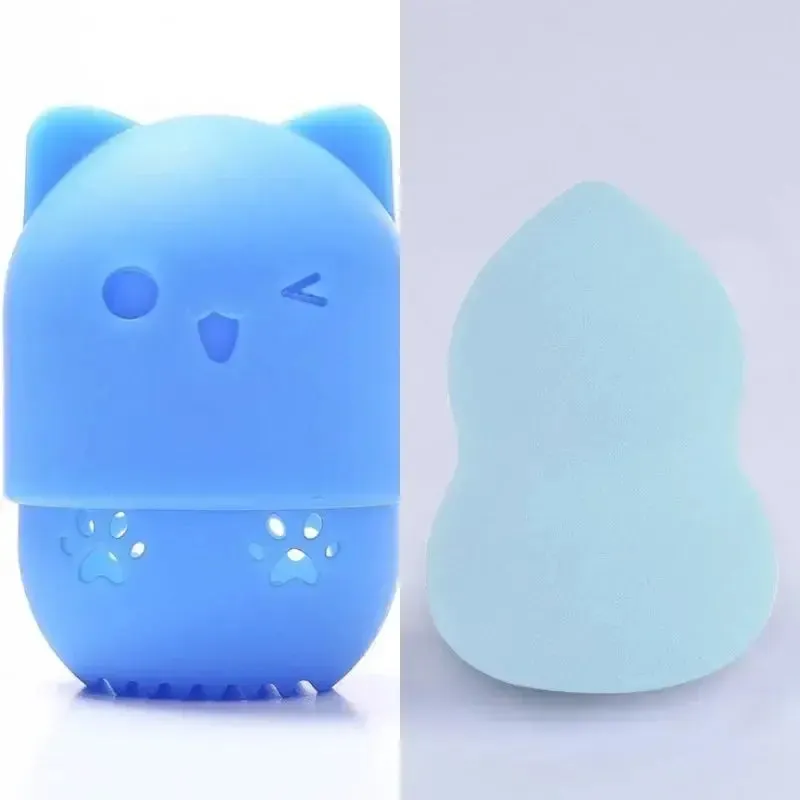 Colorful Cat  Portable Powder Puff Holder Sponge Make Up Drying Cases Soft Silicone Cosmetic Sponge Boxs Holder with Beauty Eggs