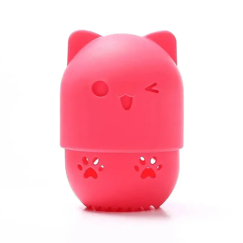 Colorful Cat  Portable Powder Puff Holder Sponge Make Up Drying Cases Soft Silicone Cosmetic Sponge Boxs Holder with Beauty Eggs