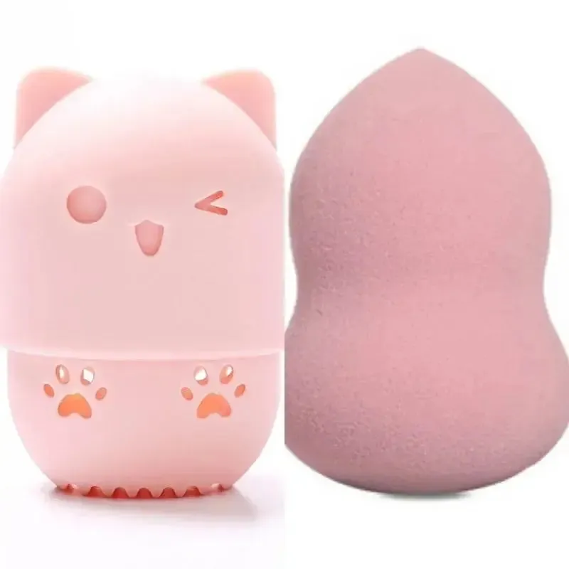 Colorful Cat  Portable Powder Puff Holder Sponge Make Up Drying Cases Soft Silicone Cosmetic Sponge Boxs Holder with Beauty Eggs