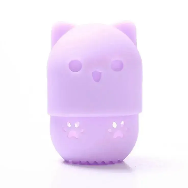 Colorful Cat  Portable Powder Puff Holder Sponge Make Up Drying Cases Soft Silicone Cosmetic Sponge Boxs Holder with Beauty Eggs