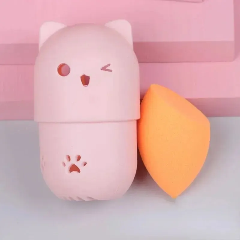 Colorful Cat  Portable Powder Puff Holder Sponge Make Up Drying Cases Soft Silicone Cosmetic Sponge Boxs Holder with Beauty Eggs