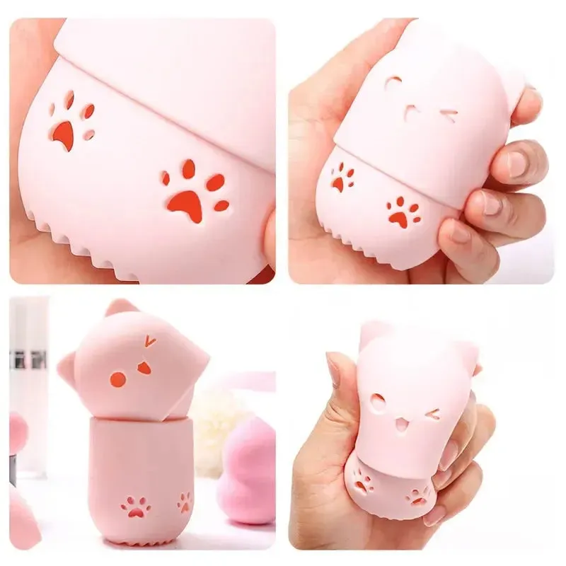 Colorful Cat  Portable Powder Puff Holder Sponge Make Up Drying Cases Soft Silicone Cosmetic Sponge Boxs Holder with Beauty Eggs