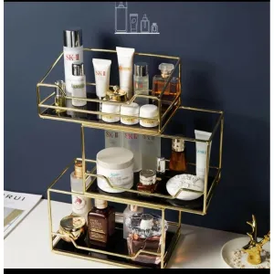 Cosmetic storage box transparent makeup organizer 3 tier glass trays