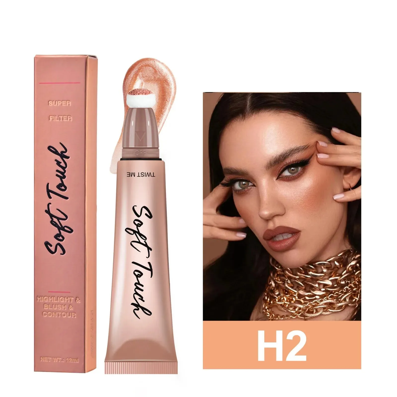 Cream Bronzer Contour Blusher Beauty Wand: Highlighter Blush with Cushion Liquid, Face Bronzer Wand Stick Applicator Makeup.