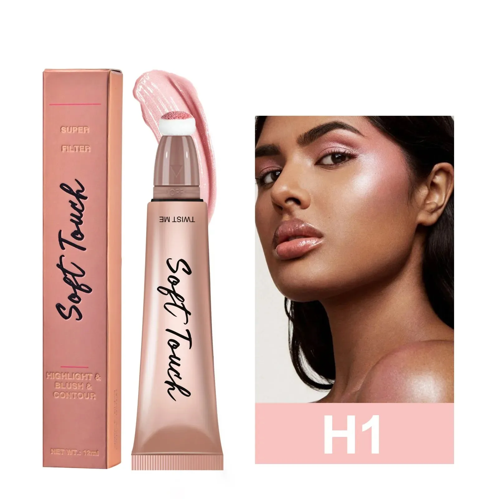 Cream Bronzer Contour Blusher Beauty Wand: Highlighter Blush with Cushion Liquid, Face Bronzer Wand Stick Applicator Makeup.