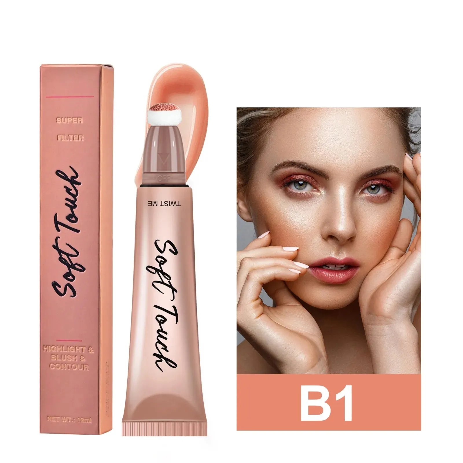 Cream Bronzer Contour Blusher Beauty Wand: Highlighter Blush with Cushion Liquid, Face Bronzer Wand Stick Applicator Makeup.