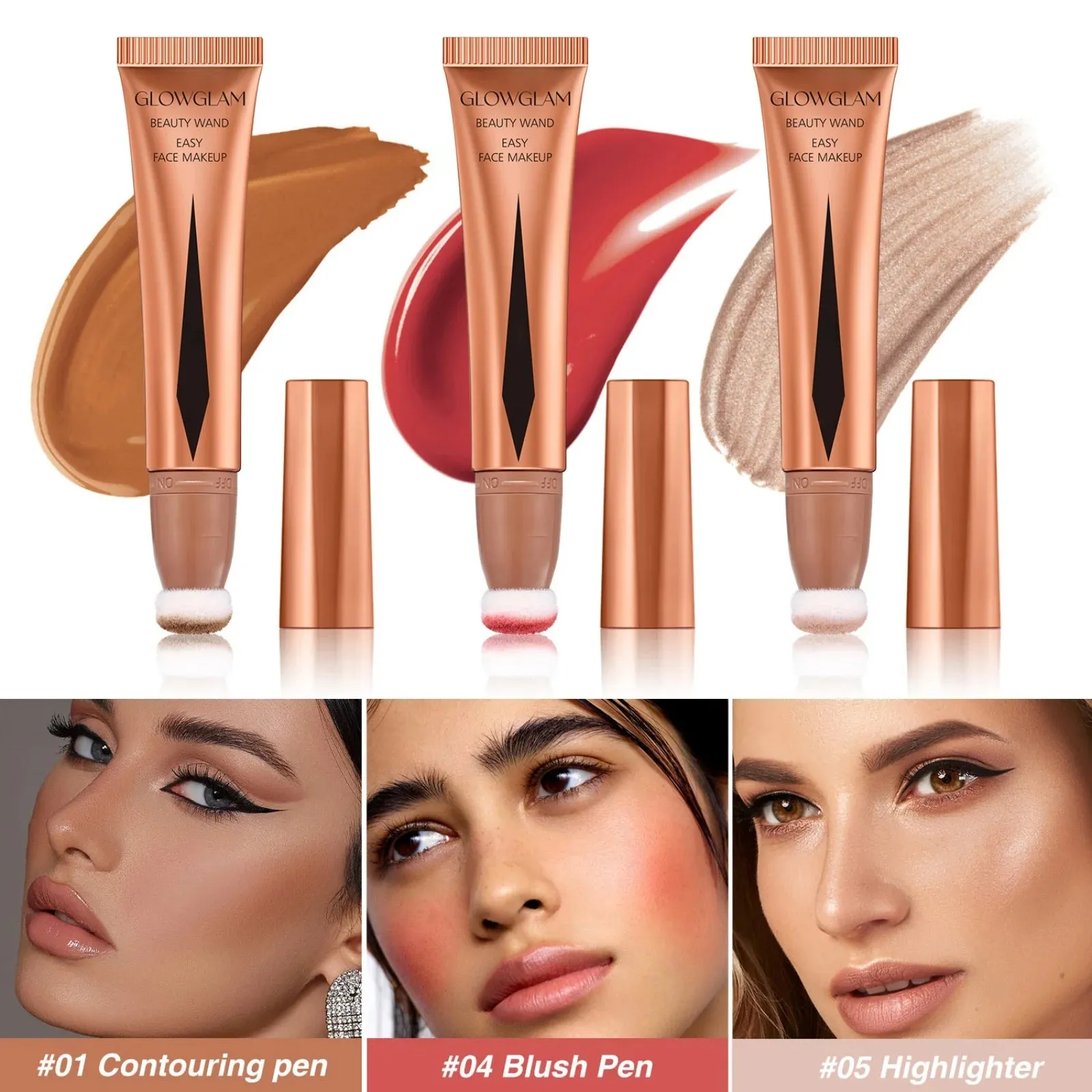 Cream Bronzer Contour Blusher Beauty Wand: Highlighter Blush with Cushion Liquid, Face Bronzer Wand Stick Applicator Makeup.