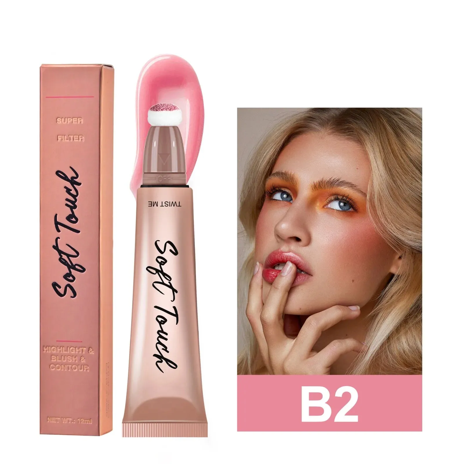Cream Bronzer Contour Blusher Beauty Wand: Highlighter Blush with Cushion Liquid, Face Bronzer Wand Stick Applicator Makeup.