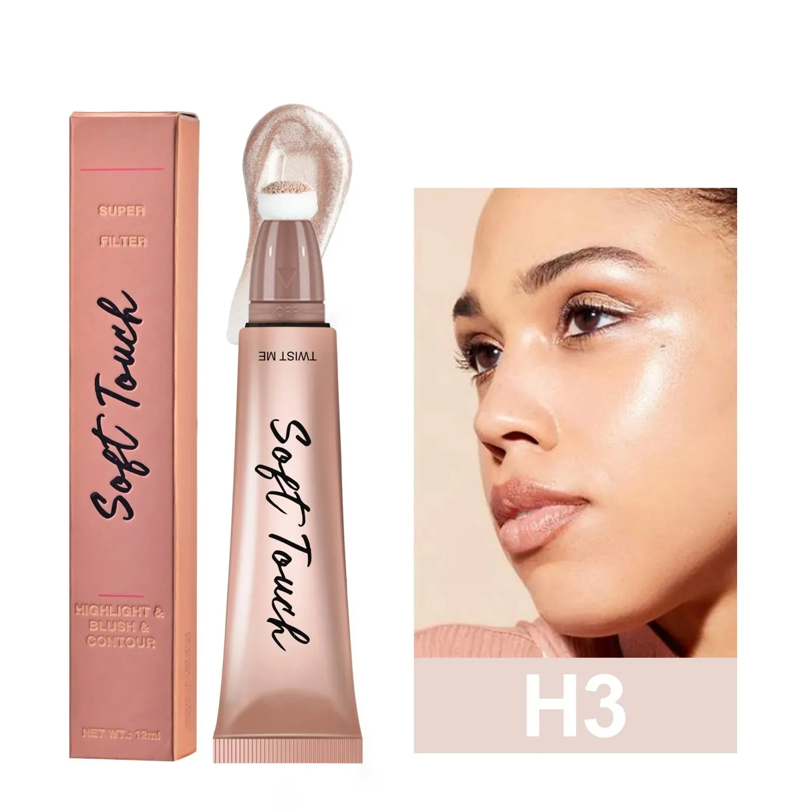 Cream Bronzer Contour Blusher Beauty Wand: Highlighter Blush with Cushion Liquid, Face Bronzer Wand Stick Applicator Makeup.