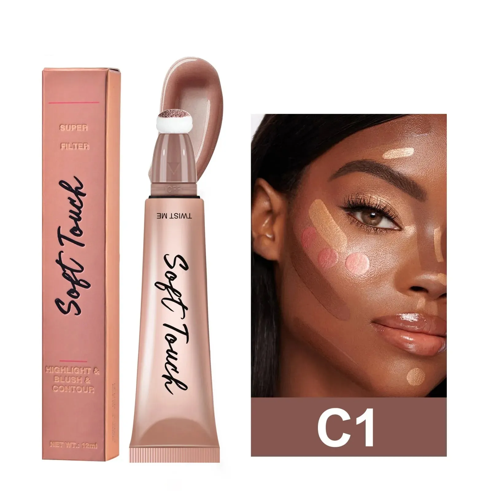 Cream Bronzer Contour Blusher Beauty Wand: Highlighter Blush with Cushion Liquid, Face Bronzer Wand Stick Applicator Makeup.