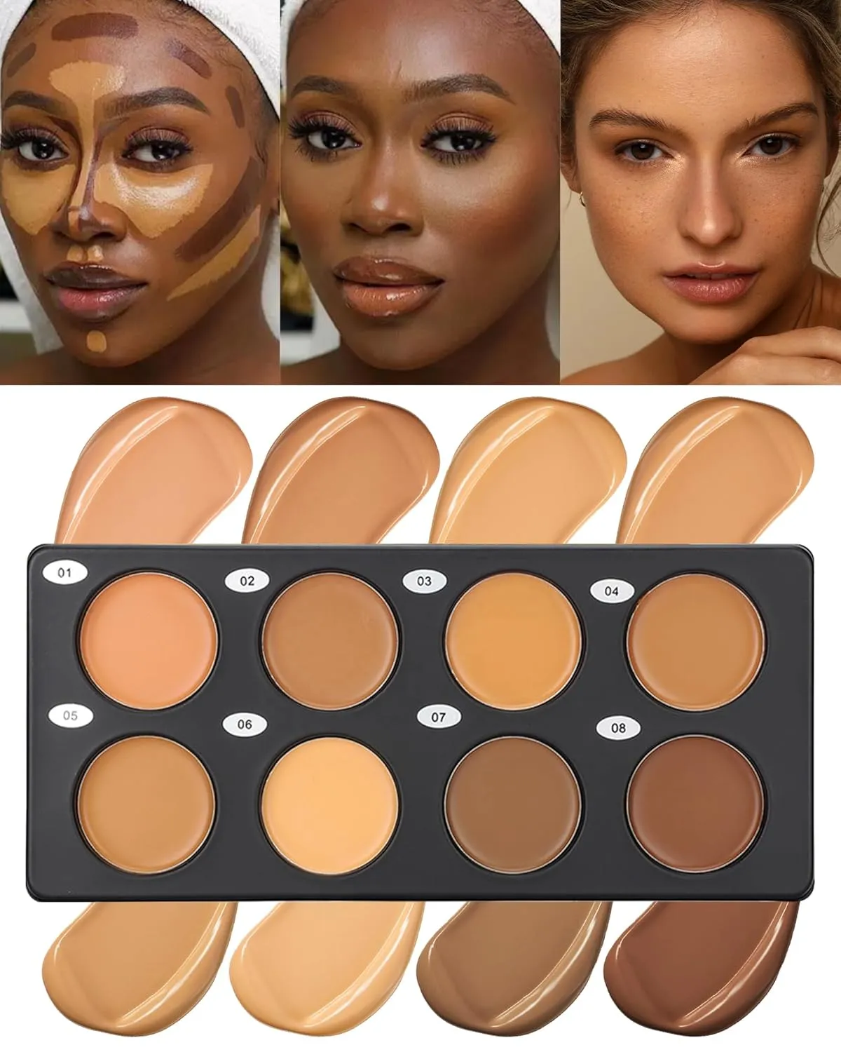 Cream Contour Palette Makeup, Long Lasting Full Coverage Concealer for Black Women, Contouring Foundation, Sculpt & Highlighting, Blendable Bronzer Concealer for Correct Dark Circles, Blemish, 0.84 oz