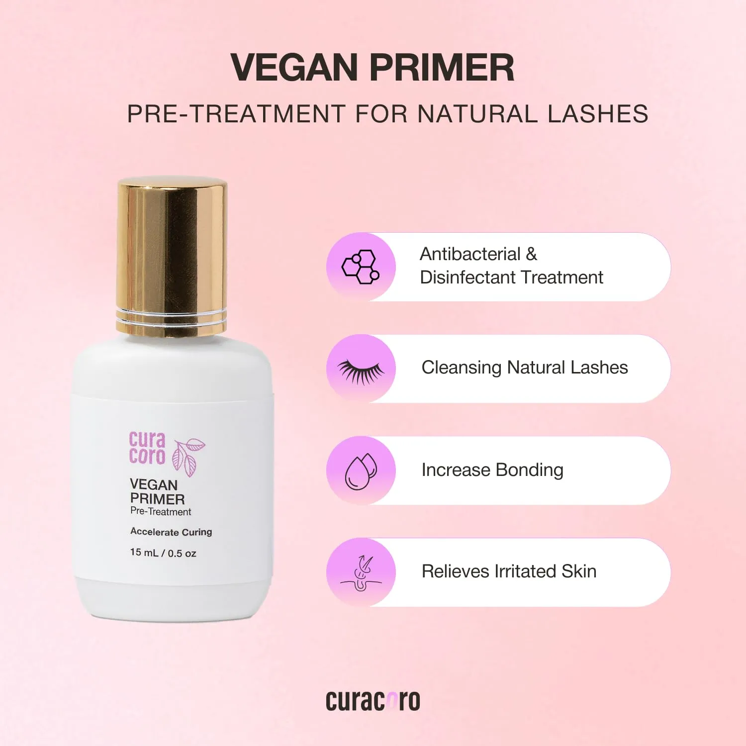 Curacoro Eyelash Extension Primer 15 ML - Increase Adhesive Bonding Power | Easily Removes Proteins and Oils/Oil Free/Longer Extension Retention (Vegan Primer)