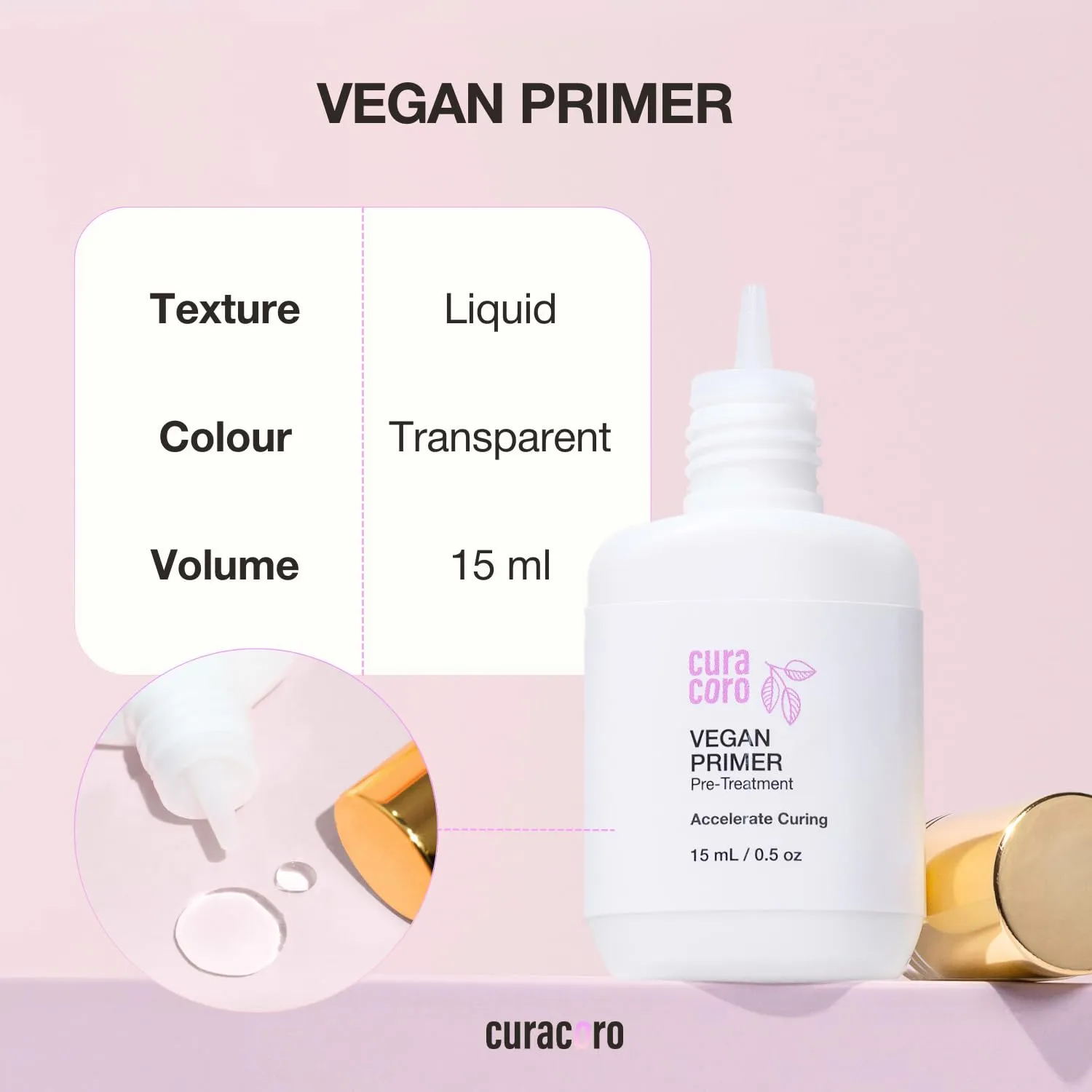 Curacoro Eyelash Extension Primer 15 ML - Increase Adhesive Bonding Power | Easily Removes Proteins and Oils/Oil Free/Longer Extension Retention (Vegan Primer)