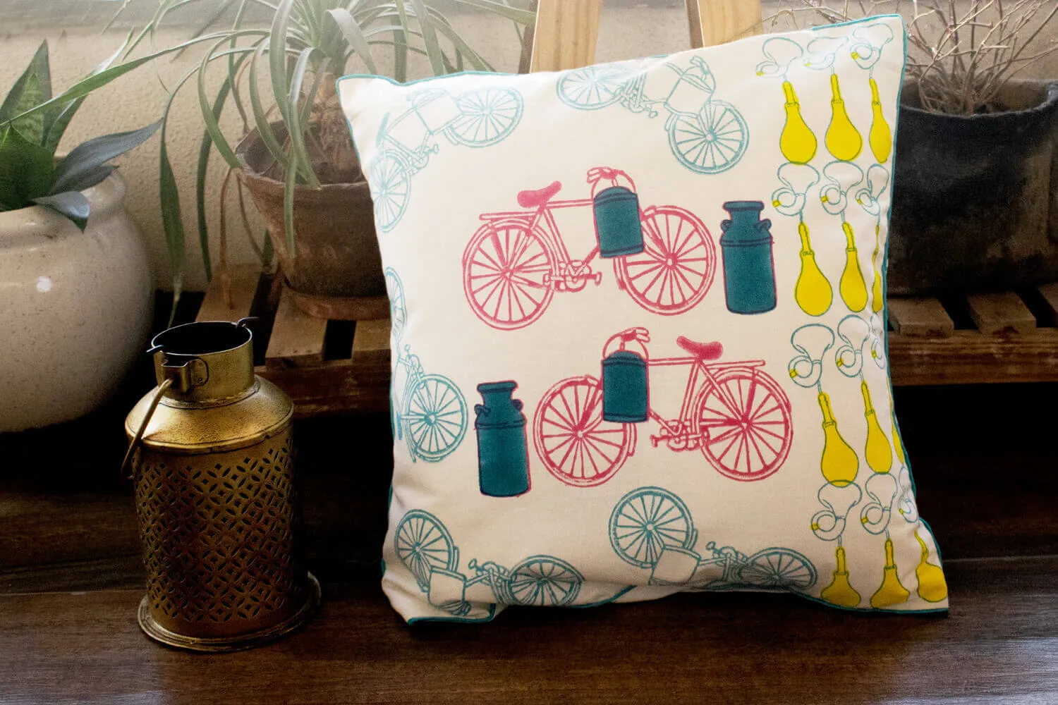 Cushion Cover Handblock Print- Rhythm blue cycle