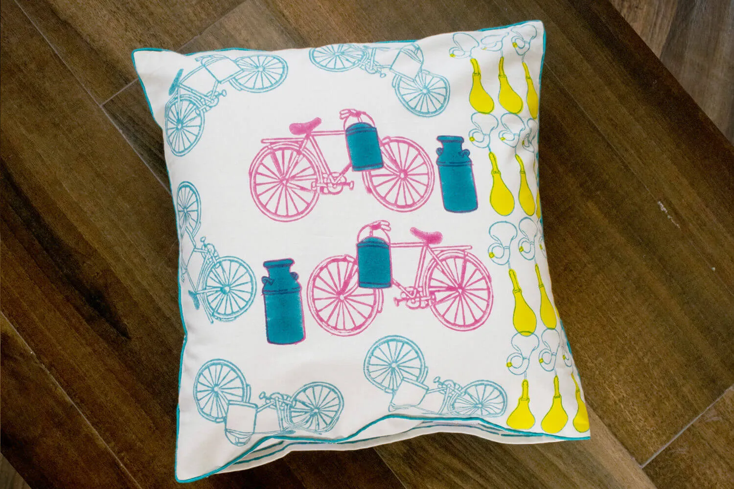 Cushion Cover Handblock Print- Rhythm blue cycle