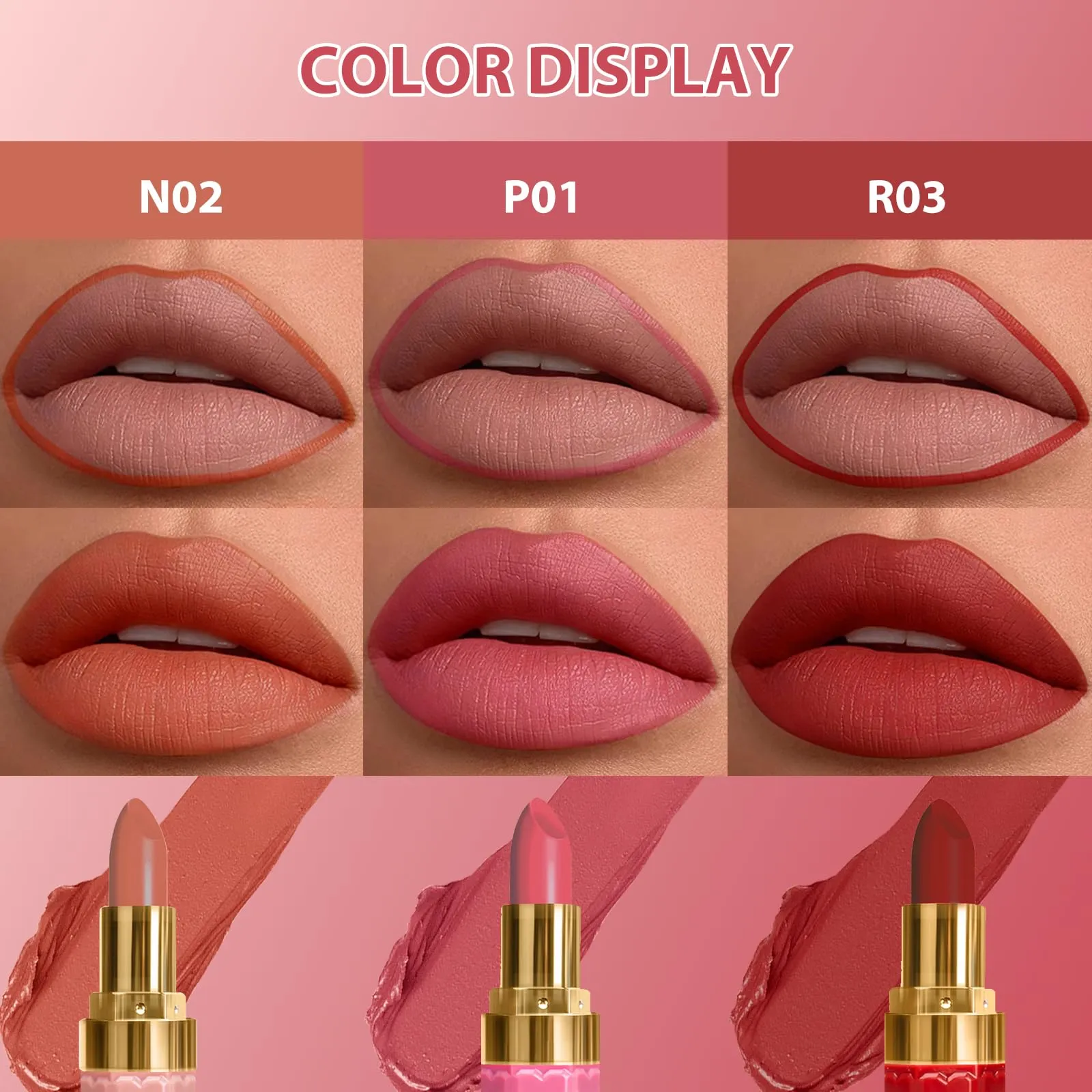DAGEDA 2Pcs Lip Liner and Lipstick Set, Matte Lipstick Waterproof Lipstick Non-Stick Cup Velvety Nude, Lip Liner Pencil with Moisturizing Lipstick for Women, Long Lasting Lip Makeup Set (P01)