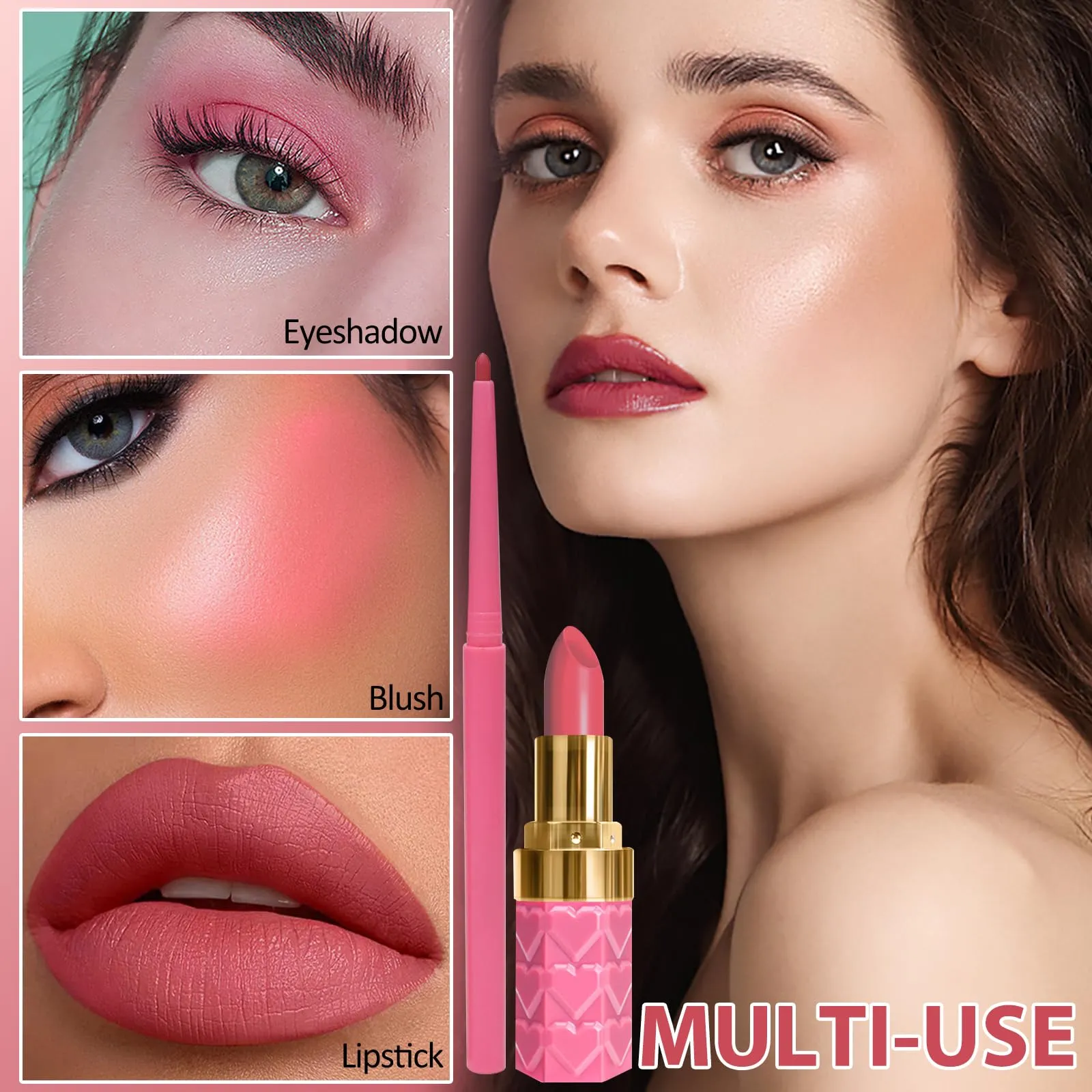 DAGEDA 2Pcs Lip Liner and Lipstick Set, Matte Lipstick Waterproof Lipstick Non-Stick Cup Velvety Nude, Lip Liner Pencil with Moisturizing Lipstick for Women, Long Lasting Lip Makeup Set (P01)