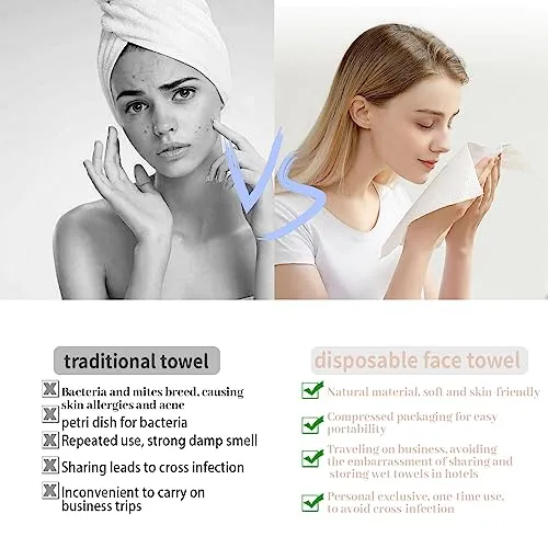 Disposable Face Towels,Makeup Remover Wipes, Clean Facial Wipes for Sensitive Skin,100% Cotton Facial Towels Disposable Cotton Tissues for Washing Face (1 Count (Pack of 100))