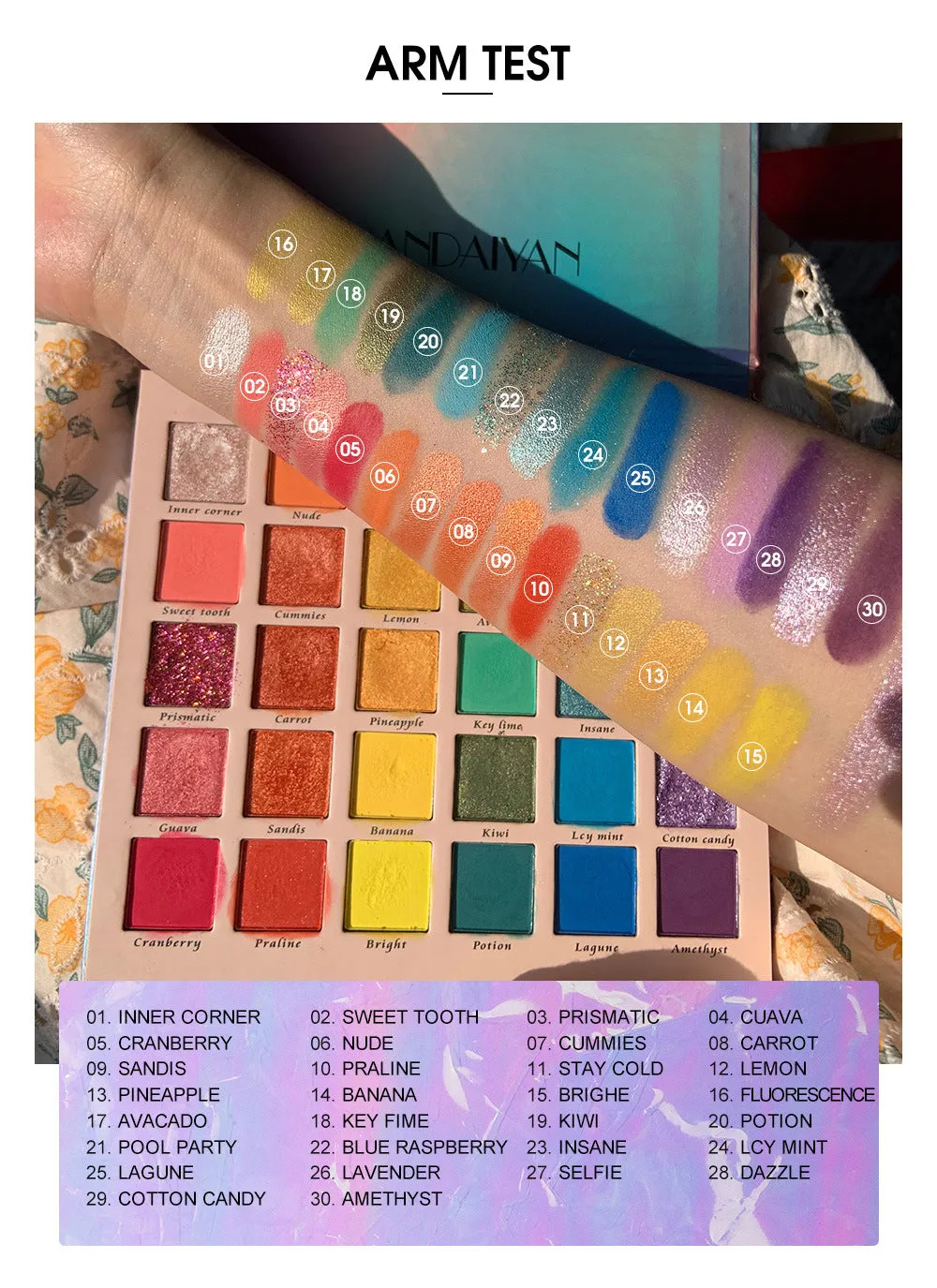 Dreamy Rainbow 30 Colors Eyeshadow Palette - Shimmer, Matte & Glitter Shades