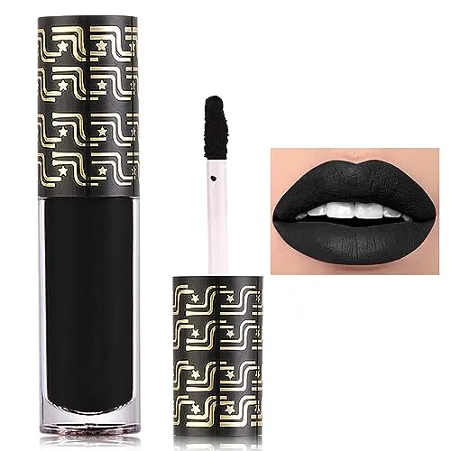 DuoZeng Matte Black Lipstick for Women,Matte Liquid Lip Gloss Long Lasting Waterproof Lip Gloss Lip Makeup,Non-stick Cup Non-Fading Matte Liquid Lipstick Halloween Lip Tint Lipgloss Makeup