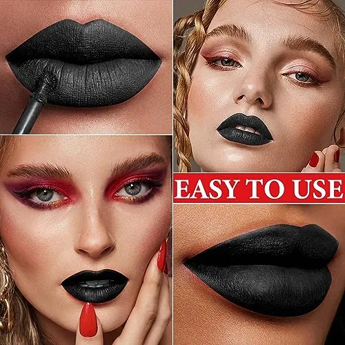 DuoZeng Matte Black Lipstick for Women,Matte Liquid Lip Gloss Long Lasting Waterproof Lip Gloss Lip Makeup,Non-stick Cup Non-Fading Matte Liquid Lipstick Halloween Lip Tint Lipgloss Makeup
