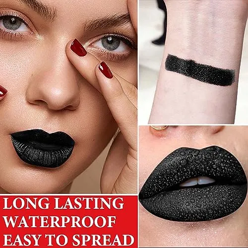 DuoZeng Matte Black Lipstick for Women,Matte Liquid Lip Gloss Long Lasting Waterproof Lip Gloss Lip Makeup,Non-stick Cup Non-Fading Matte Liquid Lipstick Halloween Lip Tint Lipgloss Makeup