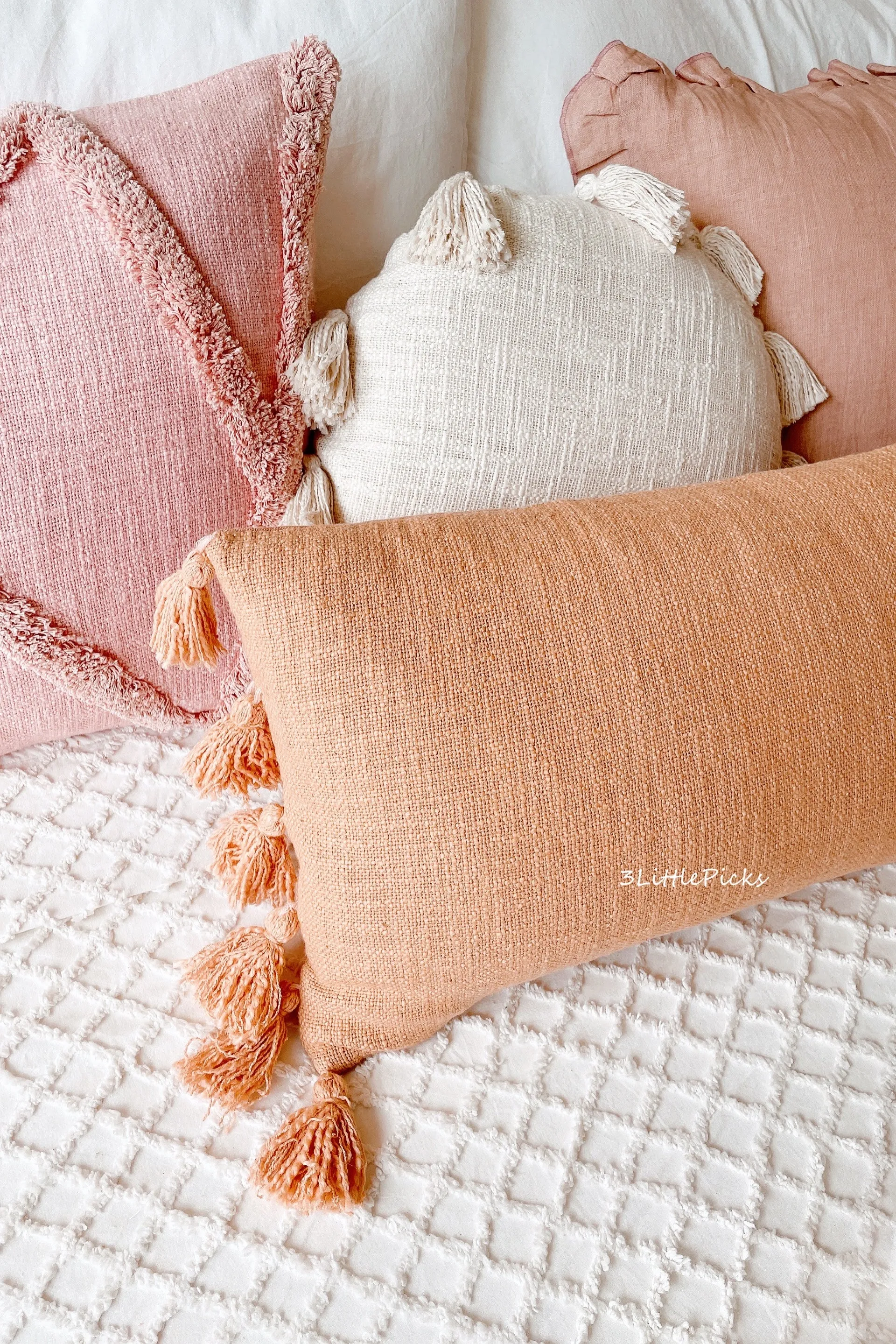 Dusty Pale Orange Cotton Slub Waist Cushion Cover with Tassels