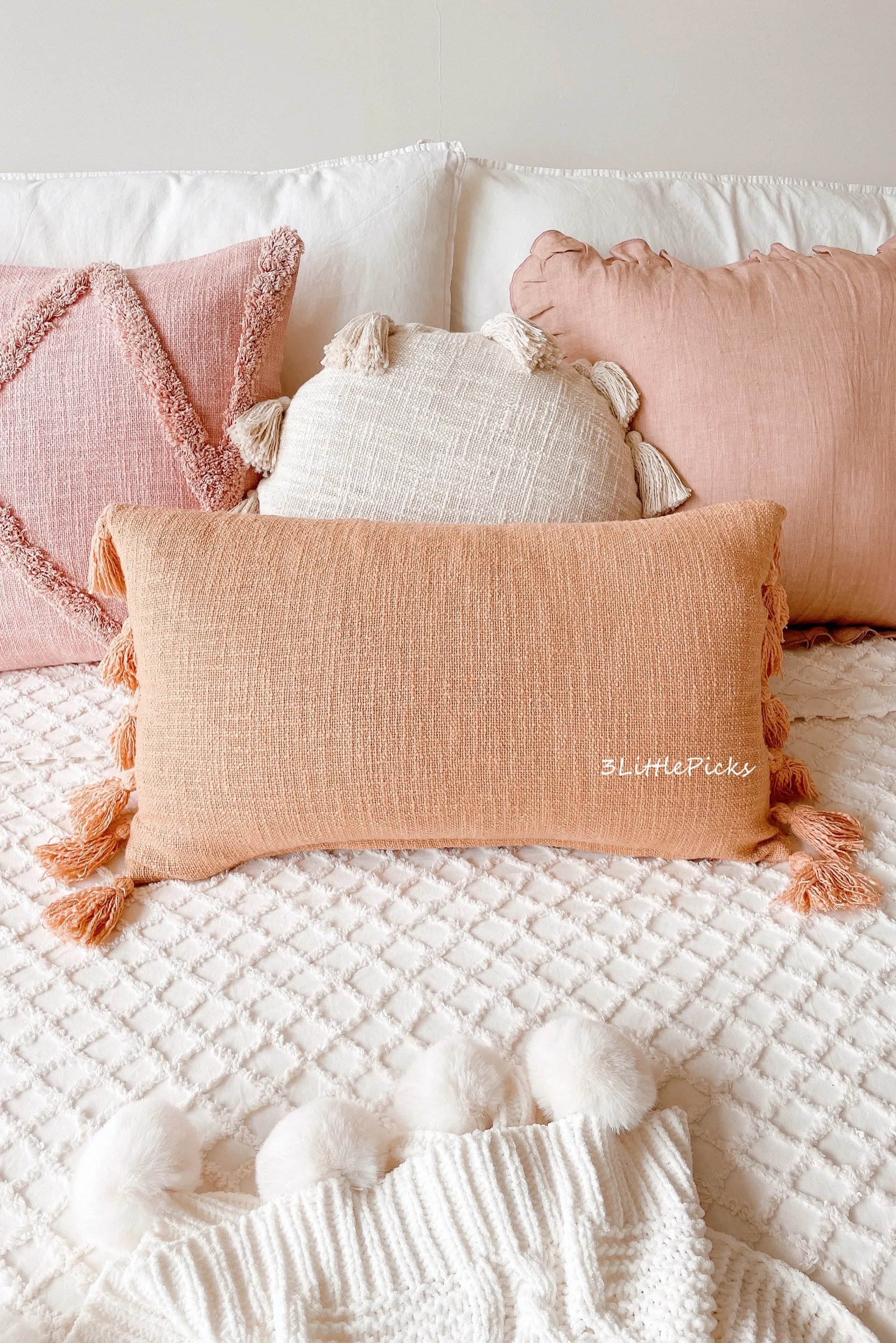 Dusty Pale Orange Cotton Slub Waist Cushion Cover with Tassels