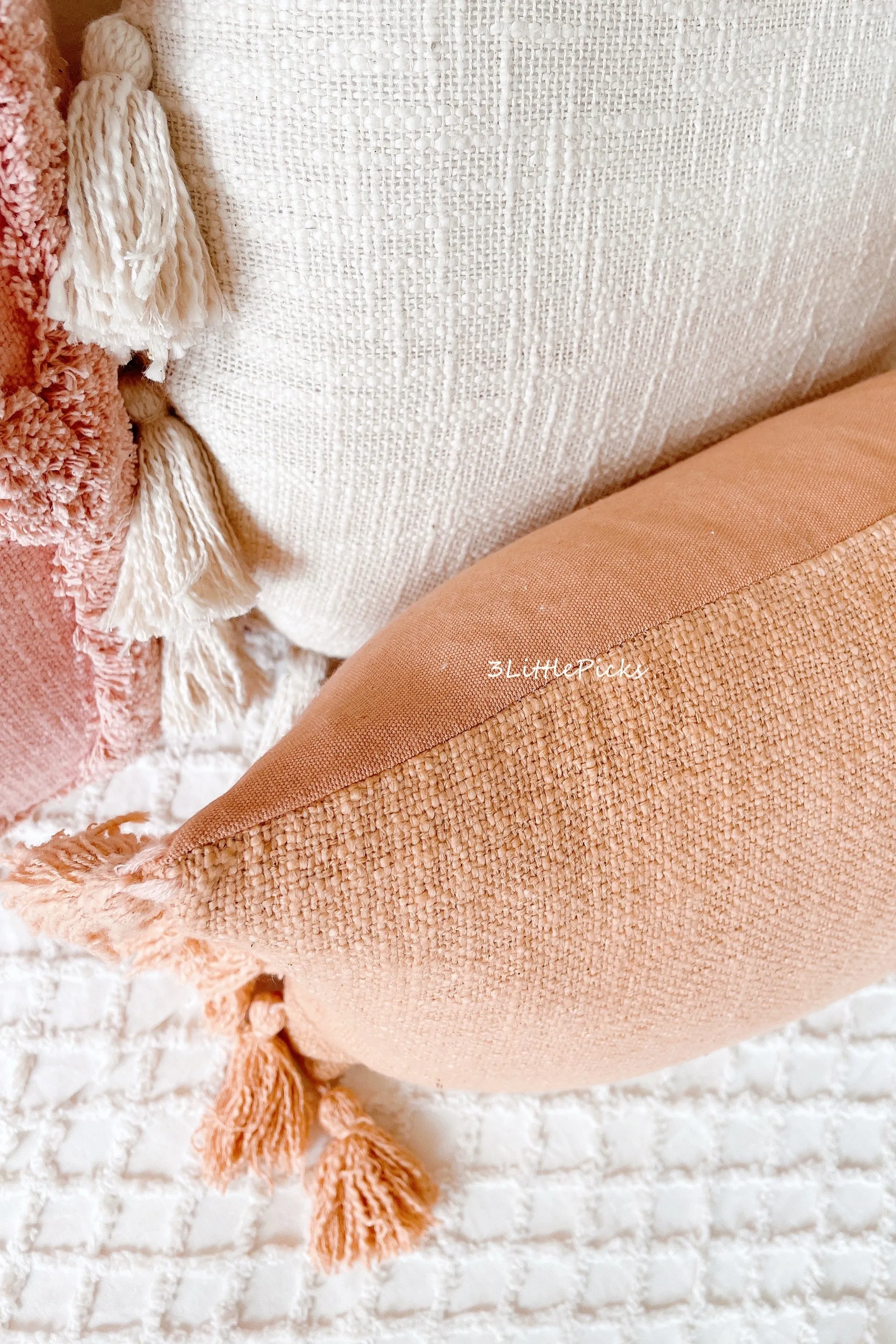 Dusty Pale Orange Cotton Slub Waist Cushion Cover with Tassels