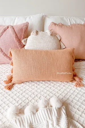 Dusty Pale Orange Cotton Slub Waist Cushion Cover with Tassels