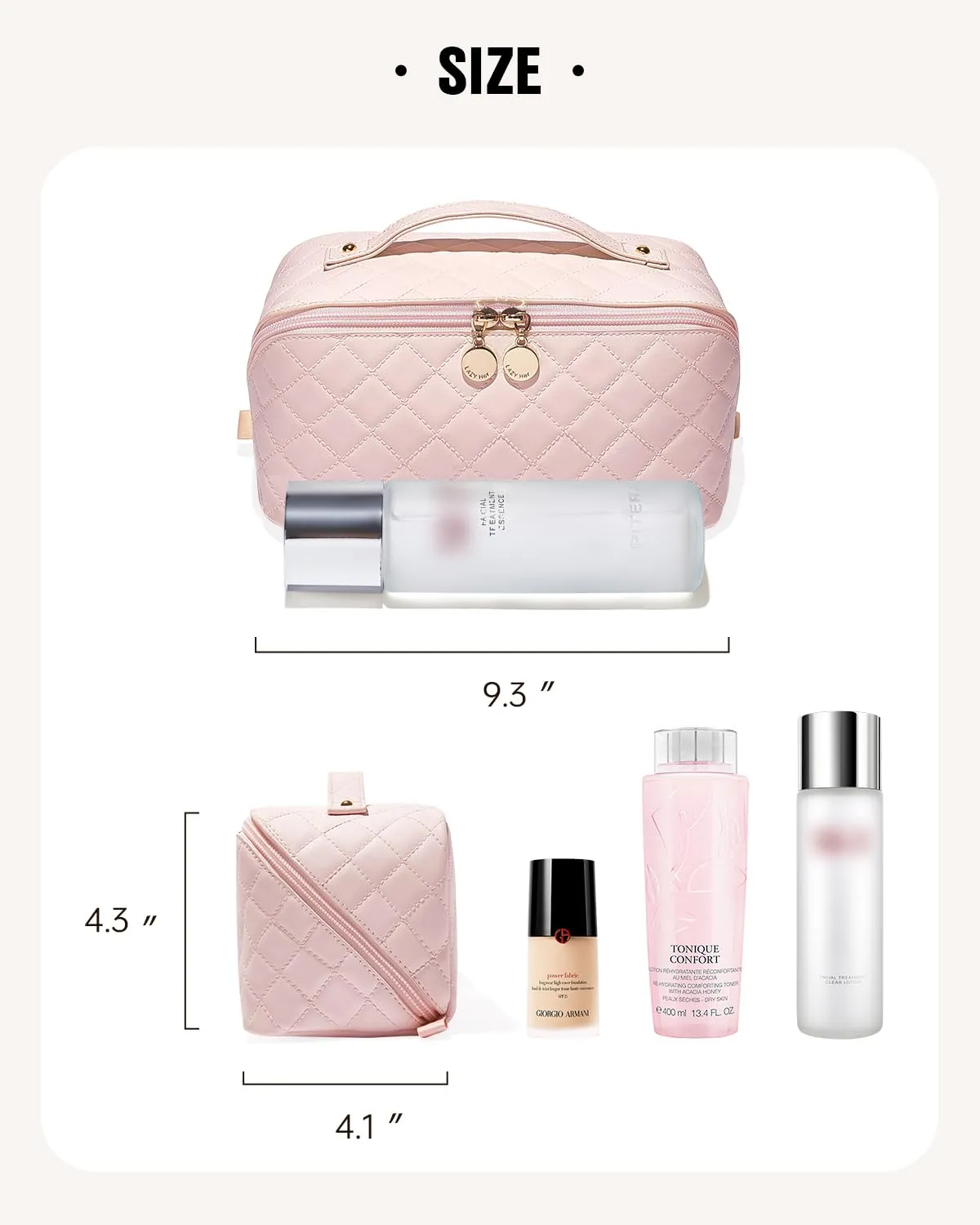 EACHY Travel Makeup Bag,Large Capacity Cosmetic Bags for Women,Waterproof Portable Pouch Open Flat Toiletry Bag for preppy stuff, Make up Organizer with Divider and Handle (F-Pink, Medium)