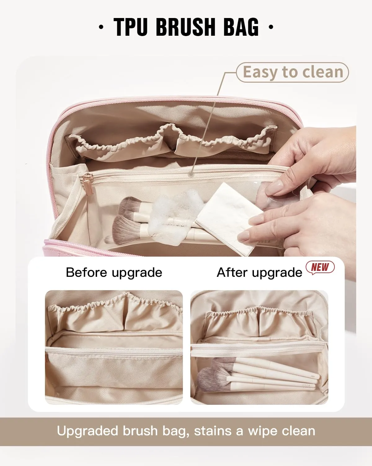 EACHY Travel Makeup Bag,Large Capacity Cosmetic Bags for Women,Waterproof Portable Pouch Open Flat Toiletry Bag for preppy stuff, Make up Organizer with Divider and Handle (F-Pink, Medium)