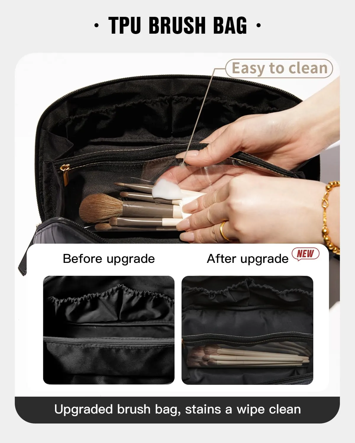 EACHY Travel Makeup Bag,Large Capacity Cosmetic Bags for Women,Waterproof Portable Pouch Open Flat Toiletry Bag Make up Organizer with Divider and Handle (F-Black, Medium)